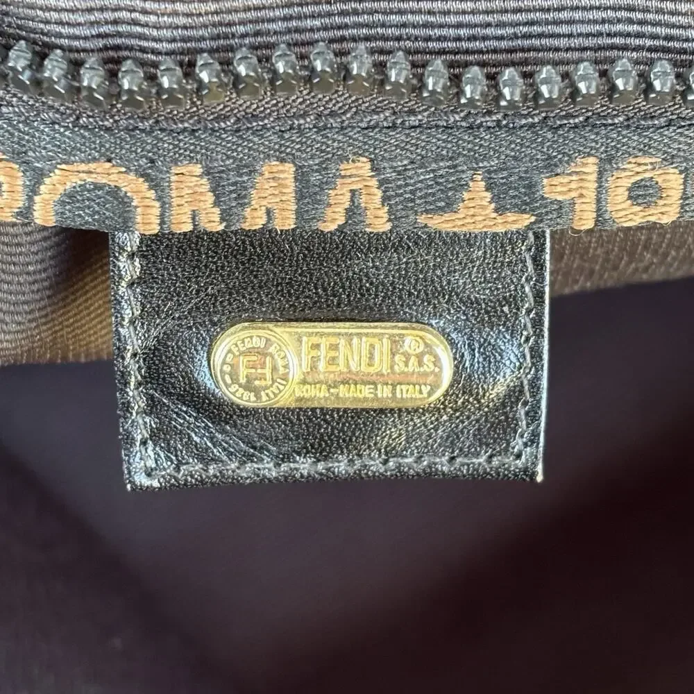 FENDI Nylon Bucket Tote Bag Handbag Star Logo Brown